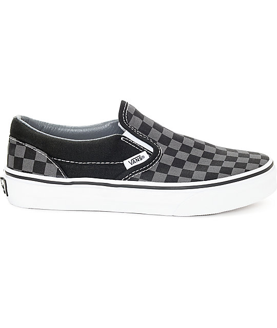 Vans Slip-On Black & Pewter Checkered Boys Skate Shoes | Zumiez