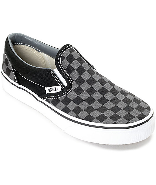 Vans Slip-On Black & Pewter Checkered Boys Skate Shoes