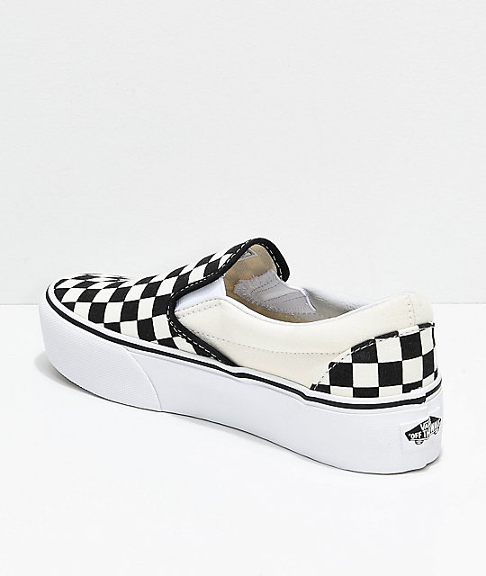 Vans Slip-On Black & White Checkered Platform Skate Shoes | Zumiez