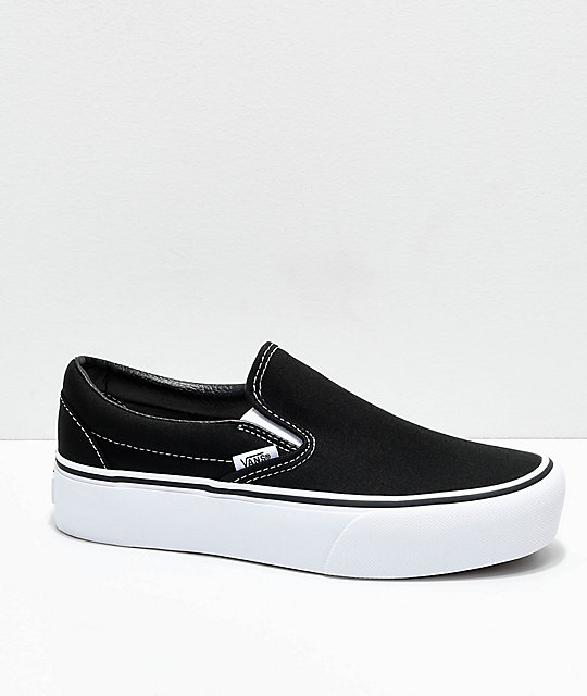 Vans Slip-On Black & White Platform Skate Shoes | Zumiez