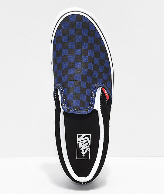 vans slip ons blue checkerboard