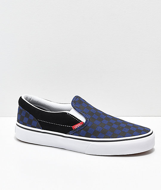 Vans Slip-On Blue & Black Checkerboard Skate Shoes Vans Slip-On Blue & Black Checkerboard Skate Shoes
