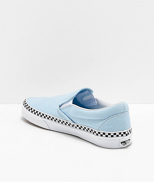 vans slip on blue and white checkerboard