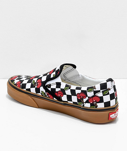 checkerboard vans slip ons with cherries checkerboard vans slip ons with cherries