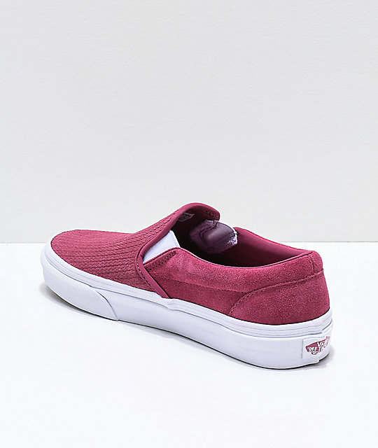 Vans Slip-On Dry Rose & White Embossed Suede Skate Shoes | Zumiez