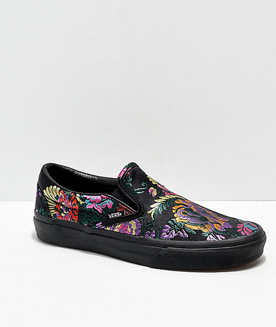 Vans Slip-On Festival Satin Black Skate Shoes | Zumiez