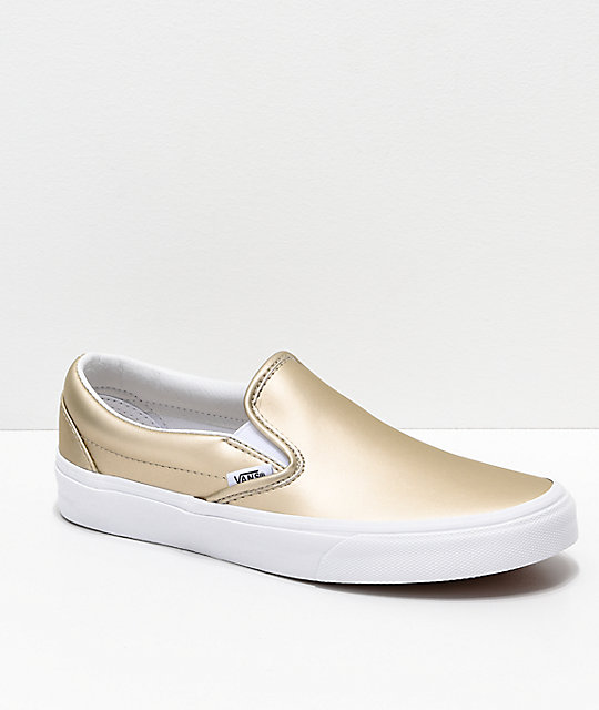 white and gold slip on shoes
