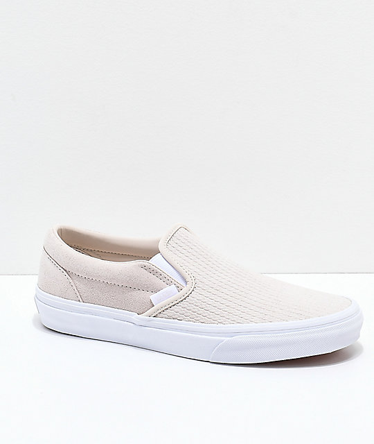 vans white suede slip on