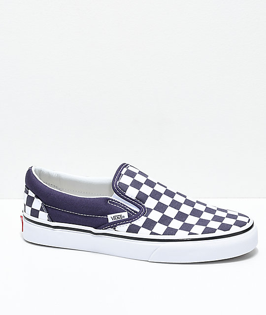 purple and white check vans