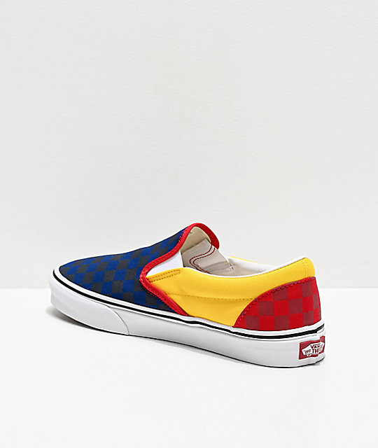 vans slip on red blue yellow