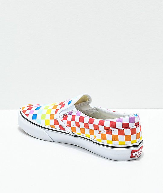 Vans Slip-On Rainbow Checkerboard Skate Shoes | Zumiez