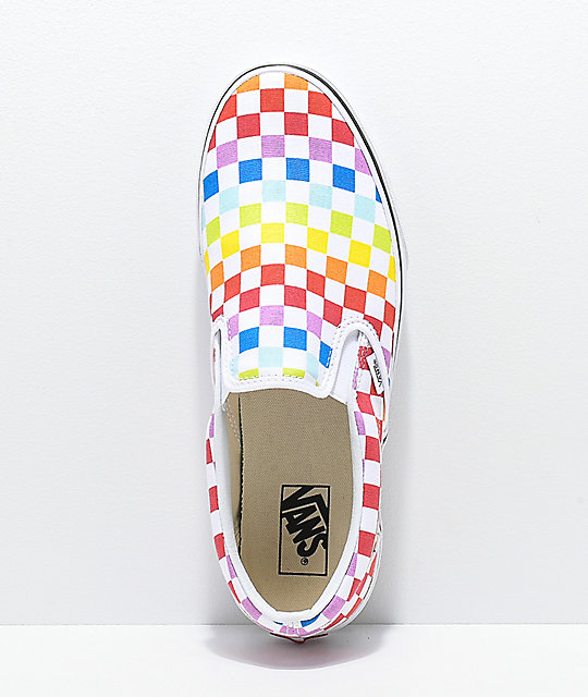 Vans Slip-On Rainbow Checkerboard Skate Shoes | Zumiez