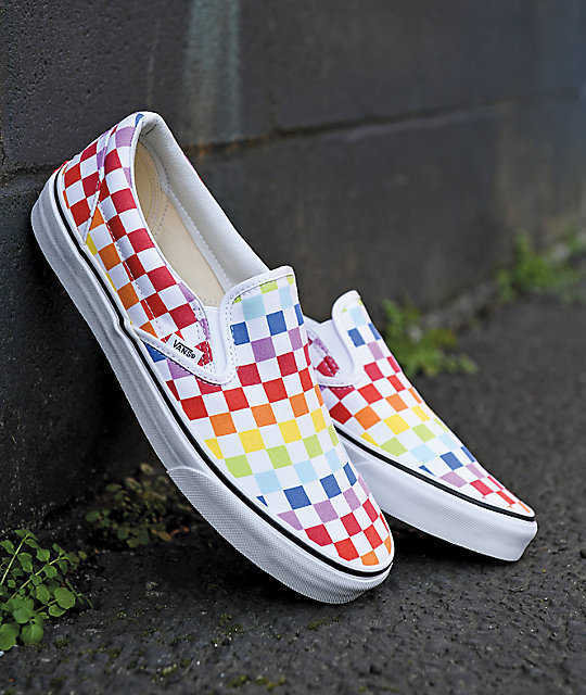 red and black checkered slip on vans