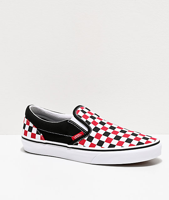 Vans Slip On Red Black White Checkered Skate Shoes Zumiez