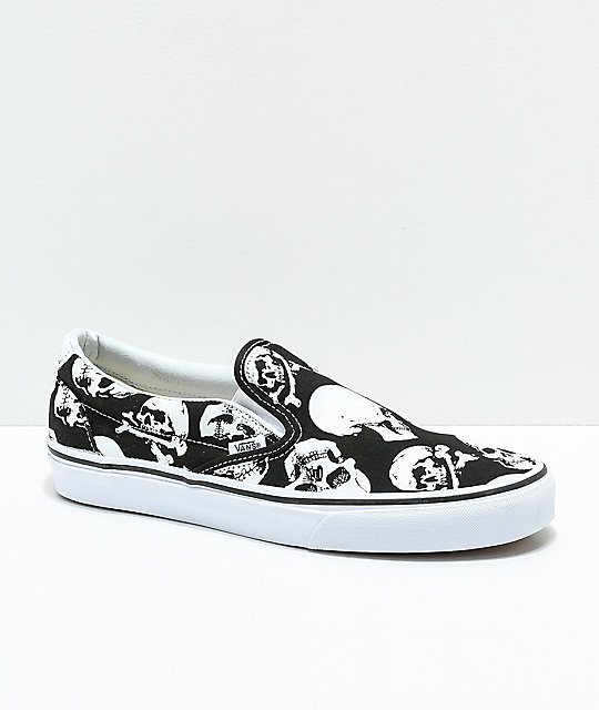 Vans Slip-On Skulls Black & White Skate Shoes | Zumiez