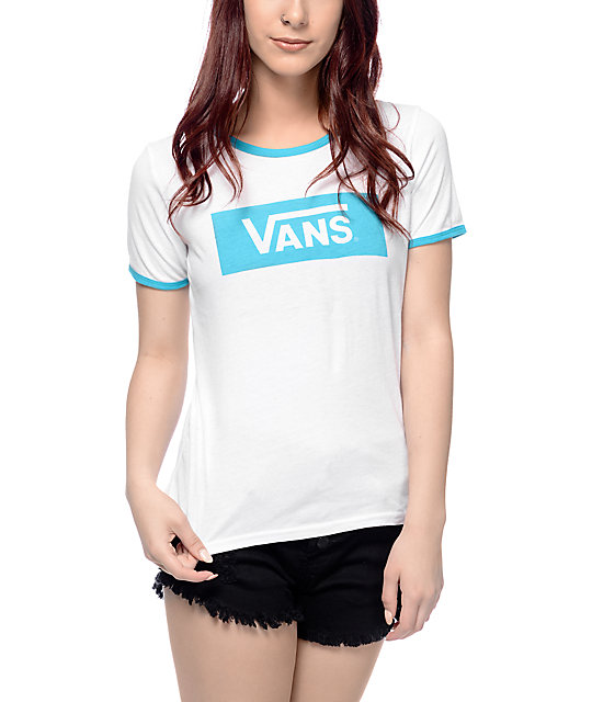 white and blue vans t shirt