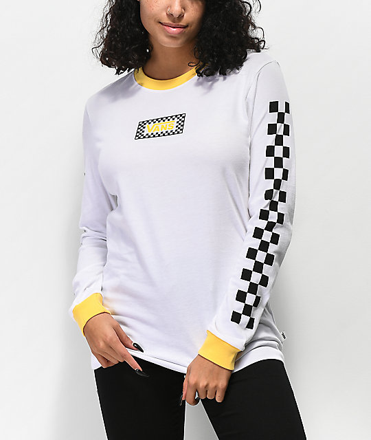 Vans White Yellow Ringer Long Sleeve T Shirt Zumiez