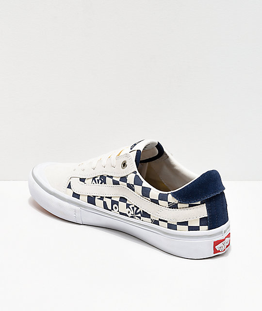 vans x independent style 112 blue & white checkerboard skate shoes