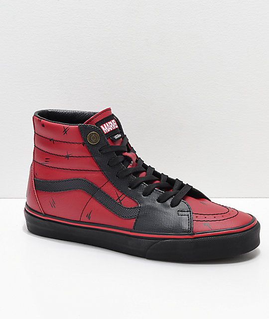 Vans x Marvel Sk8-Hi Deadpool Red & Black Shoes Vans x Marvel Sk8-Hi Deadpool Red & Black Shoes