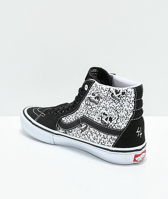 Vans x Sketchy Tank Sk8-Hi Pro Reflective Black & White Skate Shoes ...