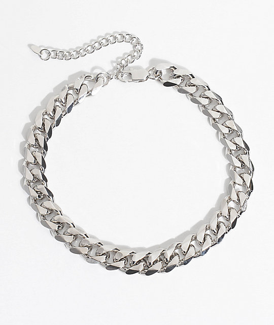 Vesso Flat Cuban Link White Gold Chain Necklace | Zumiez