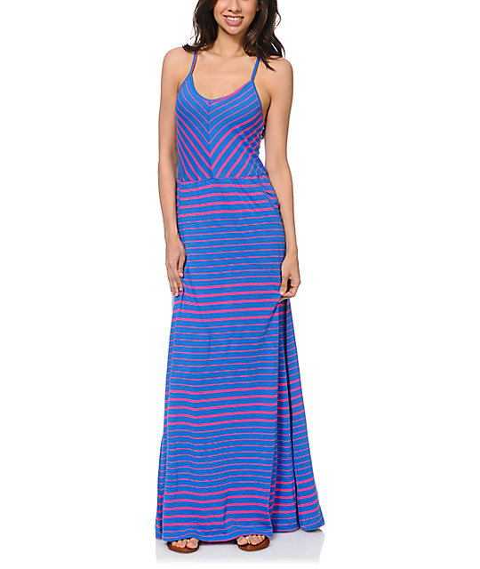 Volcom Between The Lines Blue Stripe Maxi Dress | Zumiez