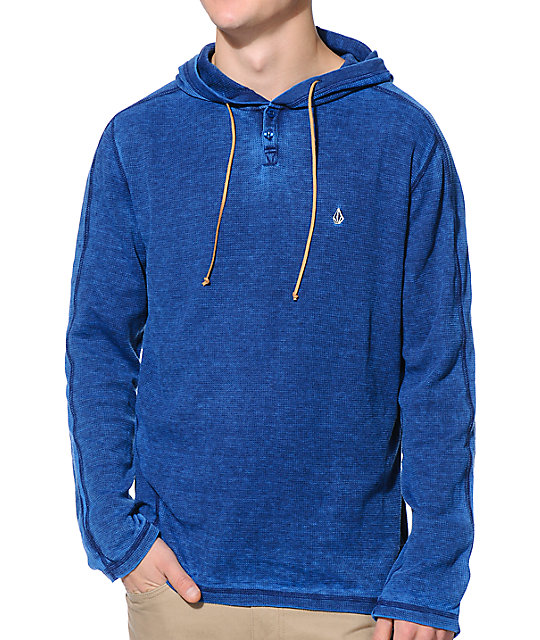 blue hooded shirt