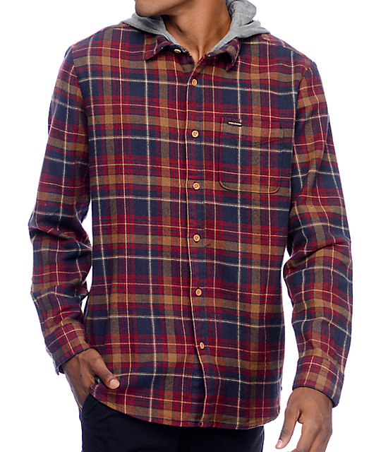 volcom hooded flannel