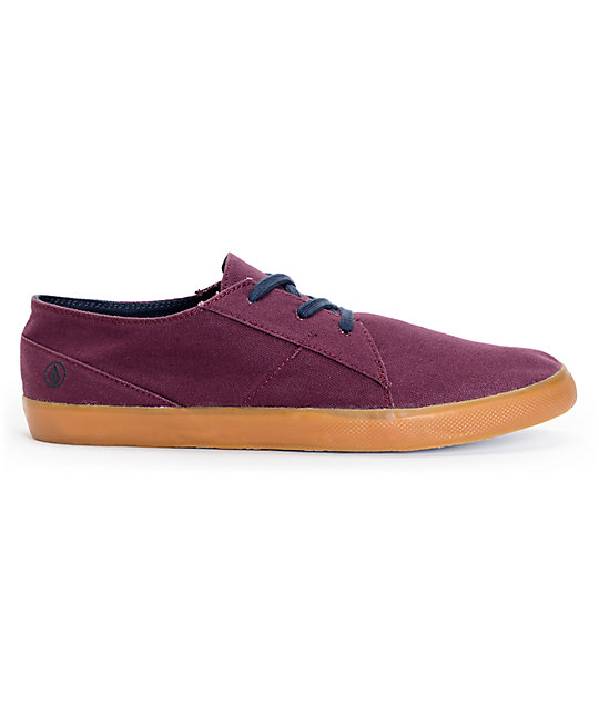 Volcom Lo Fi Burgundy & Gum Canvas Shoes | Zumiez