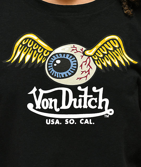 Von Dutch Eye Wings Black Crop T Shirt Zumiez