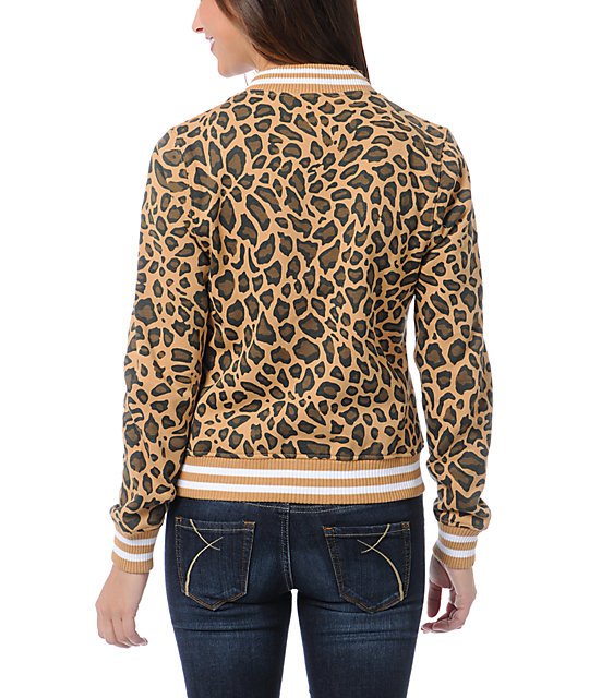 WeSC Lakai Tan Leopard Print Fleece Varsity Jacket | Zumiez