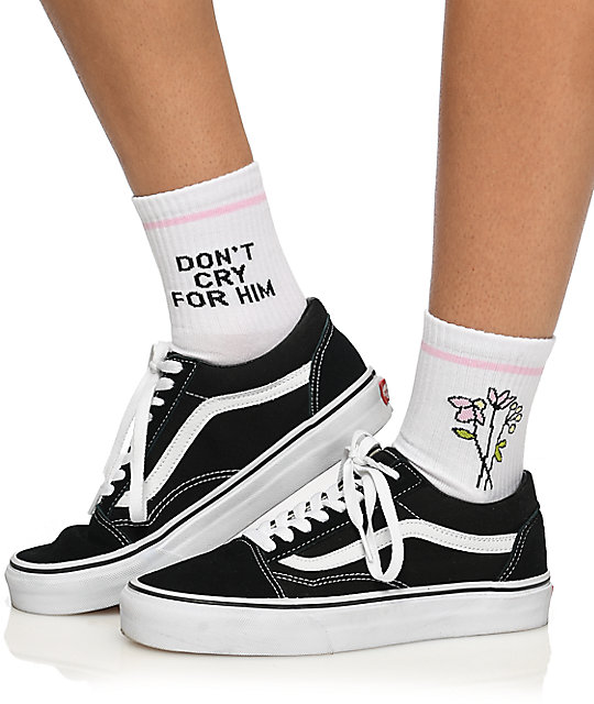 Yeah Bunny Don T Cry For Him White Crew Socks Zumiez