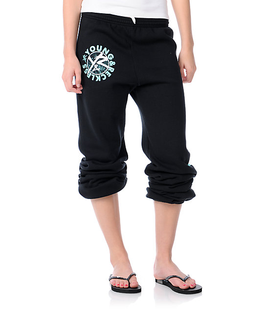 Young & Reckless Stay Reckless Black & Turquoise Sweatpants | Zumiez