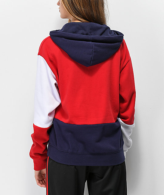 red blue and white hoodie