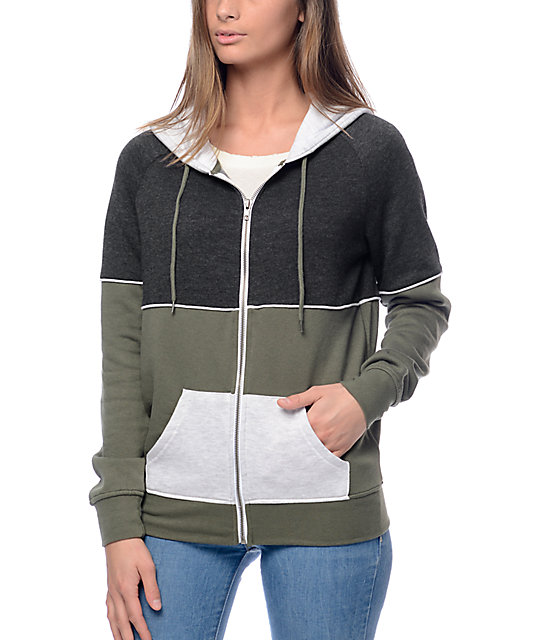 color block zip up hoodie