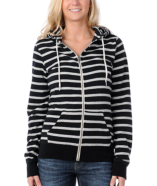 black and grey striped zip up hoodie