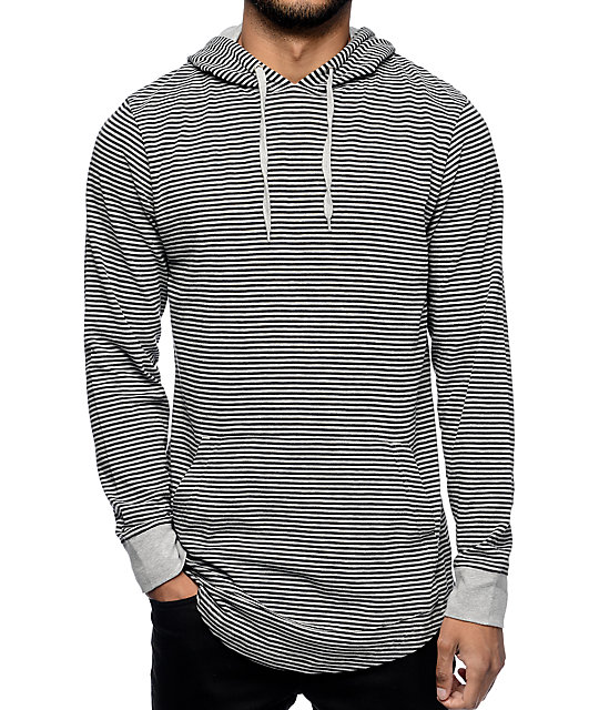 Zine Blank Slate Grey & Black Stripe Long Sleeve Hooded T-Shirt | Zumiez
