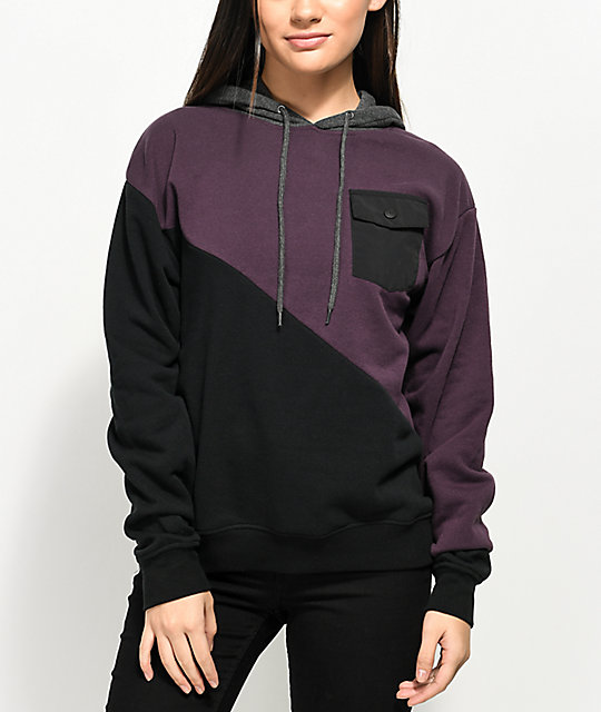 burgundy color block hoodie