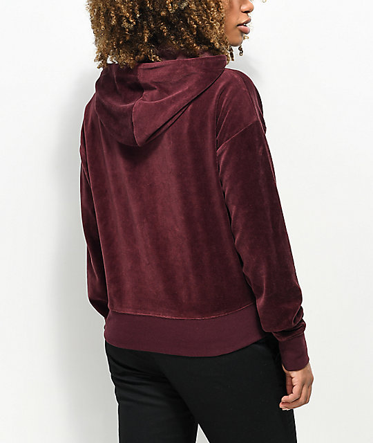 maroon velvet hoodie