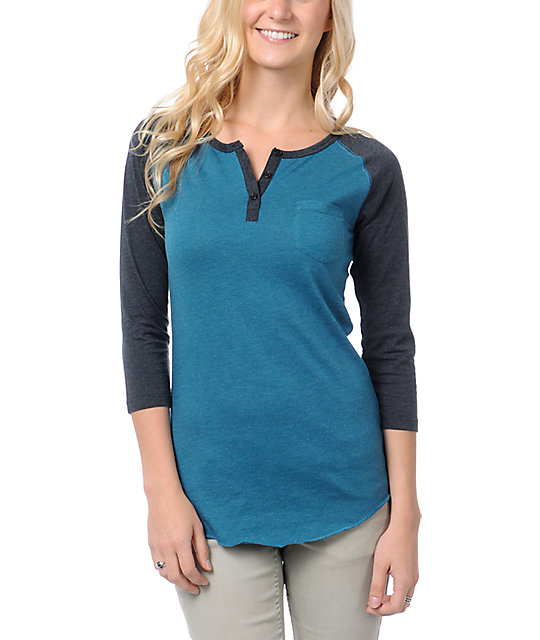 Zine Lyons Blue & Charcoal Grey Henley Baseball Tee | Zumiez