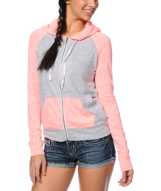 coral zip up hoodie