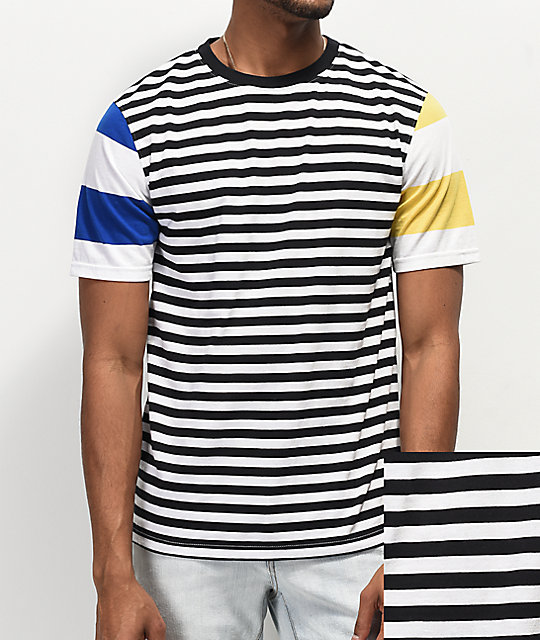 striped men dark blue yellow t shirt