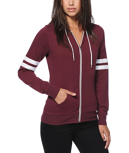 Zine Psi Athletic Stripe Fig Zip Up Hoodie | Zumiez