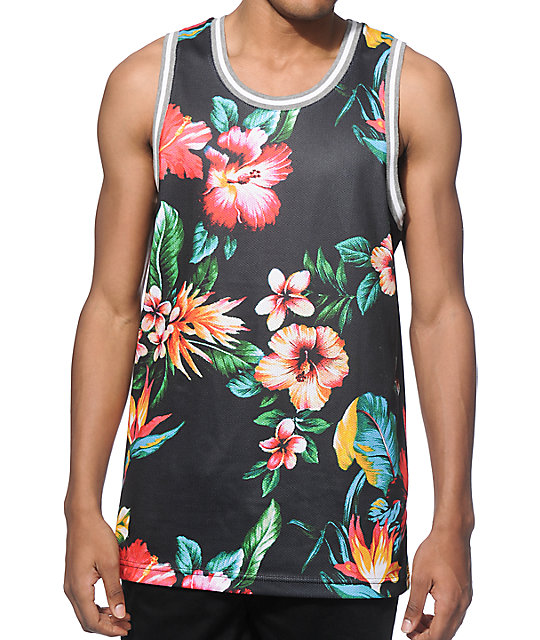 Zine Splice Tropical Black Mesh Tank Top | Zumiez