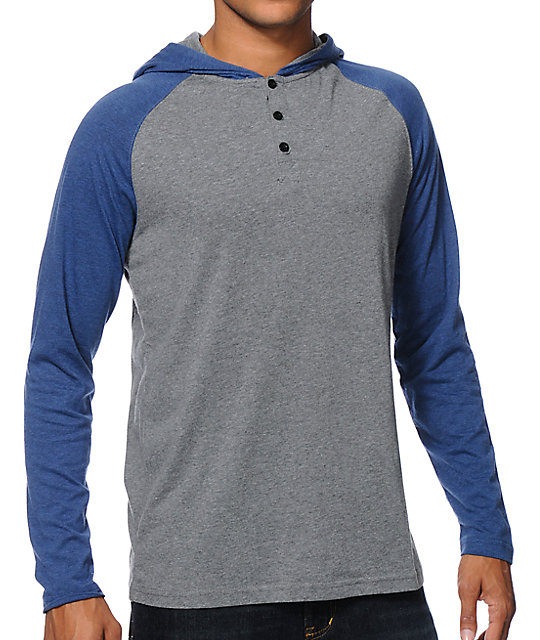 blue and grey sweatshirt