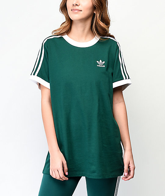 Adidas 3 Stripe Collegiate Green White T Shirt Zumiez