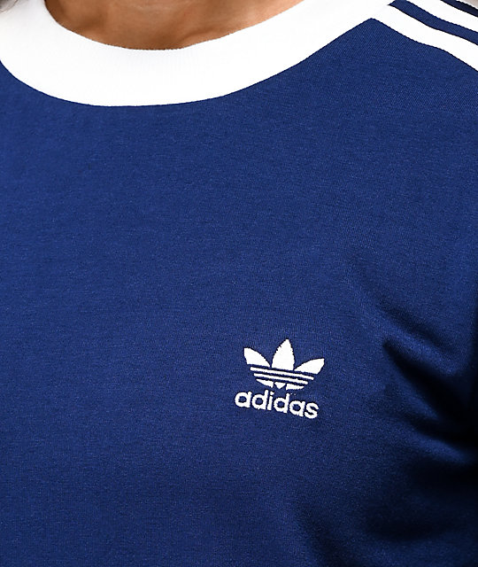 blue adidas 3 stripe t shirt