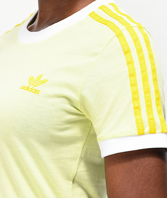 yellow adidas 3 stripe t shirt