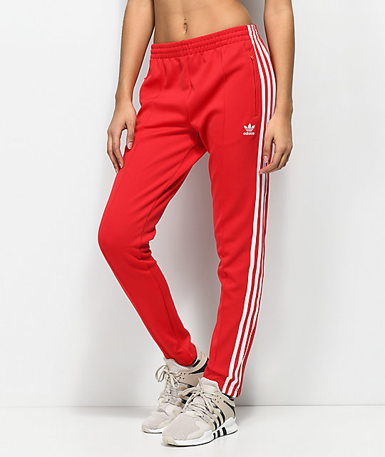 adidas 3 Stripe Red Track Pants | Zumiez