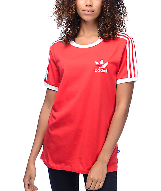 Adidas 3 Stripe Red Womens T Shirt Zumiez